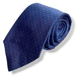 BROOKS BROTHERS Navy Woven Silk Tie Red Polka Dots VINTAGE